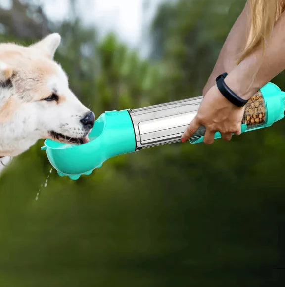 3-i-1 bärbar vattenflaska och matdispenser för din hund!